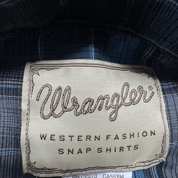 Wrangler Shirt Mens 3XL Blue Black Plaid Western Pearl Snap Long Sleeve Cowboy - Picture 6 of 10